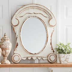 Distressed Whitewash Wood Oval Mirror