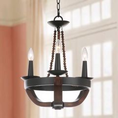 3 Light Wood and Metal Hotel Chandelier