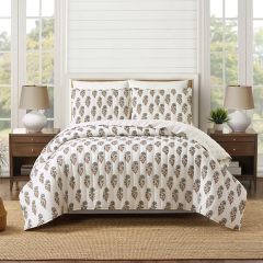 3 Piece Block Print Floral Quilt Set