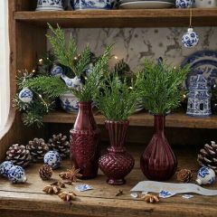 3 Piece Burgundy Embossed Glass Vase Set