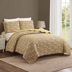 3 Piece Warm Florals Block Print Quilt Set