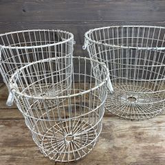 3 Piece Whitewash Farmhouse Laundry Basket Set