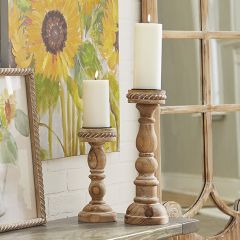Rustic Twist Pine Wood Candle Holders Set of 2