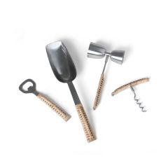 4 Piece Bar Tool Set With Bamboo Wrapped Handle