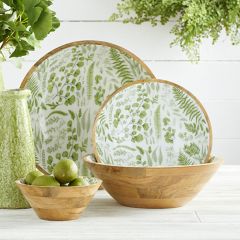 Fern Print Enameled Wood Plates Set of 2