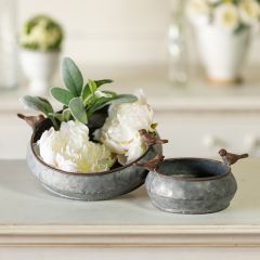 Metal Bird Bath Planter Bowl Set of 2