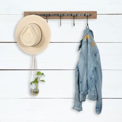 5 Hook Wood and Metal Wall Rack