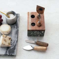 5 Piece Wood and Marble Cheese Serving Set