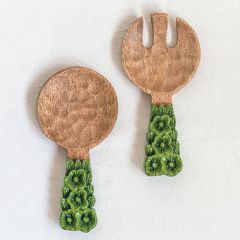 Wood Salad Servers With Floral Handles Set of 2