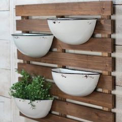 4 Pot Wood Slat Wall Planter