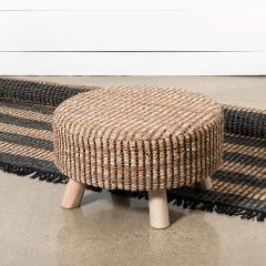 Recycled Leather Round Farmhouse Foot Stool