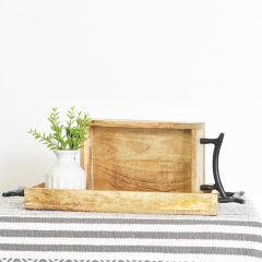 Handled Mango Wood Box Trays Set of 2