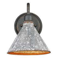Rustic Homestead Wall Sconce In Antique Black With Galvanized Steel Shade
