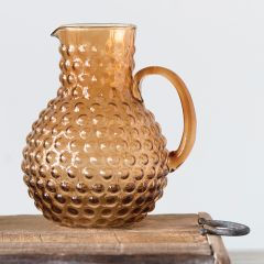 Amber Hobnail Glass Pitcher 9 Inch