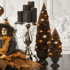 Dark Bottlebrush Trees With Urns Set of 3