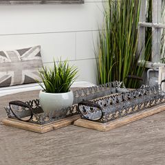 Wood and Iron Trays Set of 2