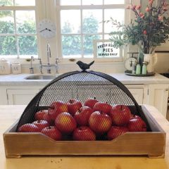 Wood Tray With Metal Cloche