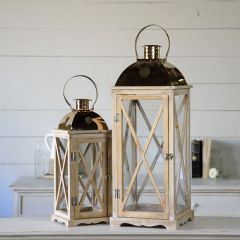 Rustic Farmhouse Candle Lanterns Set of 2