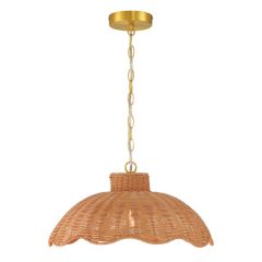 Scalloped Natural Rattan Pendant Lighting 11.5 Inch