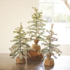 Snowy Pine In Burlap Bag Set of 3