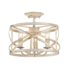 3 Bulb Antique Ivory Iron Semi Flush Ceiling Light