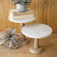 Round Pedestal Riser With Wood Base Set of 2