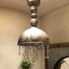 Iron and Crystal Beaded Pendant Light