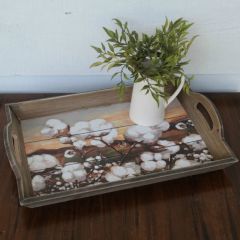 Wood Plank Sunset Cotton Field Tray