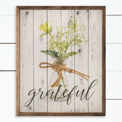 Grateful Flower Whitewash Framed Sign