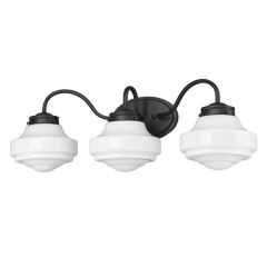 3 Light Vanity Sconce Matte Black With Vintage Milk Glass Shade
