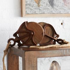 Metal and Wood Pulleys Set of 3