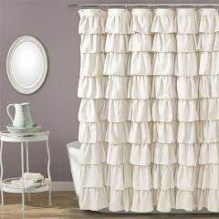 Country Chic Ruffled Shower Curtain Ivory