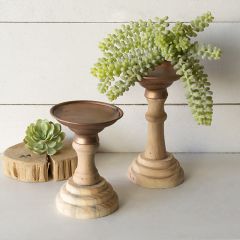 Duotone Wood Candle Holder Set of 2