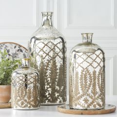 Elegant Etched Mercury Glass Bottle Vase Set of 3