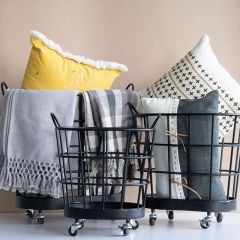 Rolling Metal Storage Baskets Set of 3