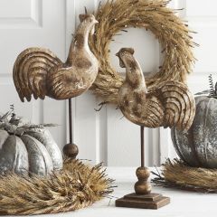 Primitive Rooster On Stand Set of 2