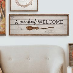 A Wicked Welcome Broom Whitewash Framed Wall Art