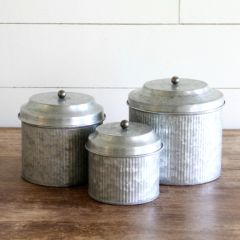 Lidded Galvanized Farmhouse Canister Set Set of 3