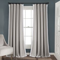 Lace Trimmed Grey Curtain Panel Set of 2