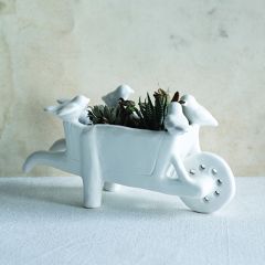 Stoneware Wheelbarrow Decor With Birds