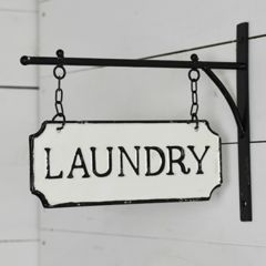 Tin Laundry Sign on Wall Mounted Bracket