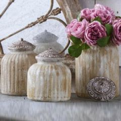 Ribbed Glass Containers with Lids Set of 3