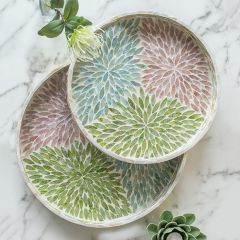 Abstract Floral Round Decorative Tray 14 Inch