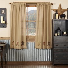 Rustic Applique Star Straight Curtain Panels Set of 2