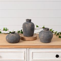 Aged Black Ceramic Bud Vase Set of 3