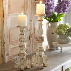 Aged Gold and Ivory Candlestick Set of 2