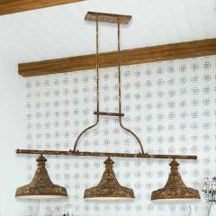 Aged Metal 3 Bulb Linear Pendant Light