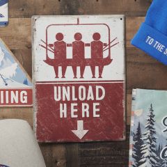 Aged Unload Here Metal Wall Sign