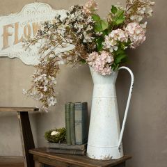 Aged White Metal Pitcher Vase