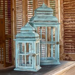 Aged Windowpane Candle Lanterns Set of 2 